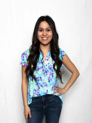 Teal Floral Lizzy Flutter Tank