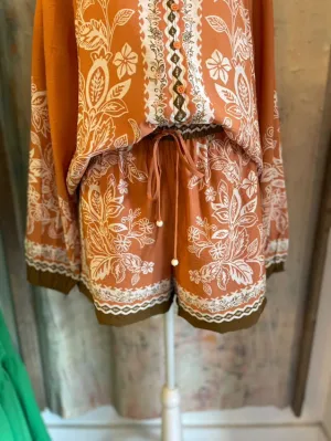 Terracotta Border Print Shorts with Pockets