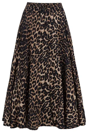 The "Beverly" Button Front Full Circle Skirt with Pockets in Leopard Print, True 1950s Vintage Style