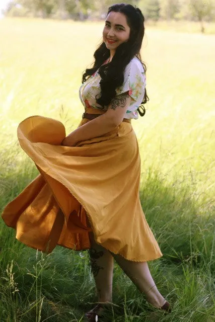 The "Beverly" Button Front Full Circle Skirt with Pockets in Solid Mustard, True 1950s Vintage Style