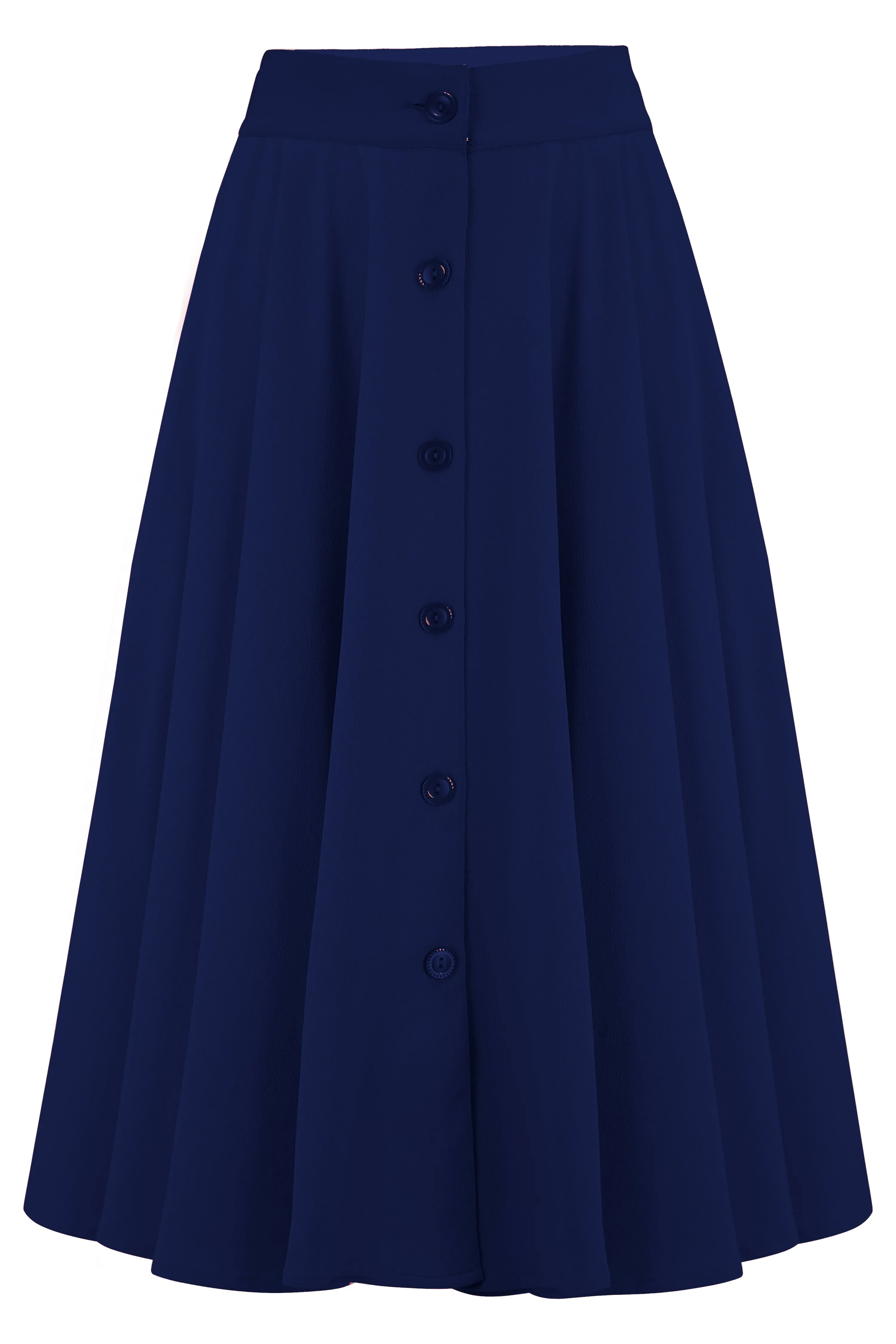 The "Beverly" Button Front Full Circle Skirt with Pockets in Solid Navy, Authentic 1950s Vintage Style