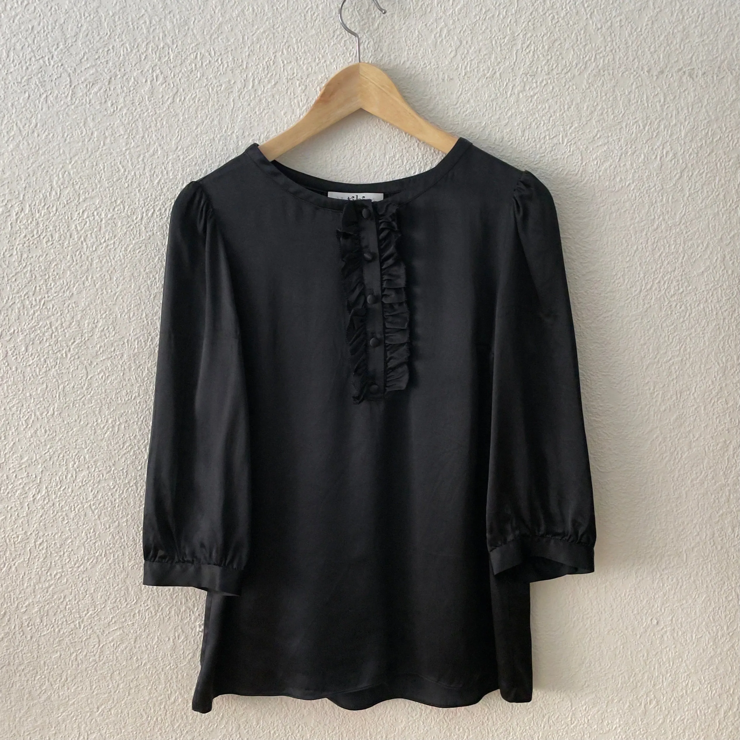 Tibi Black Silk Blouse - ruffled placket
