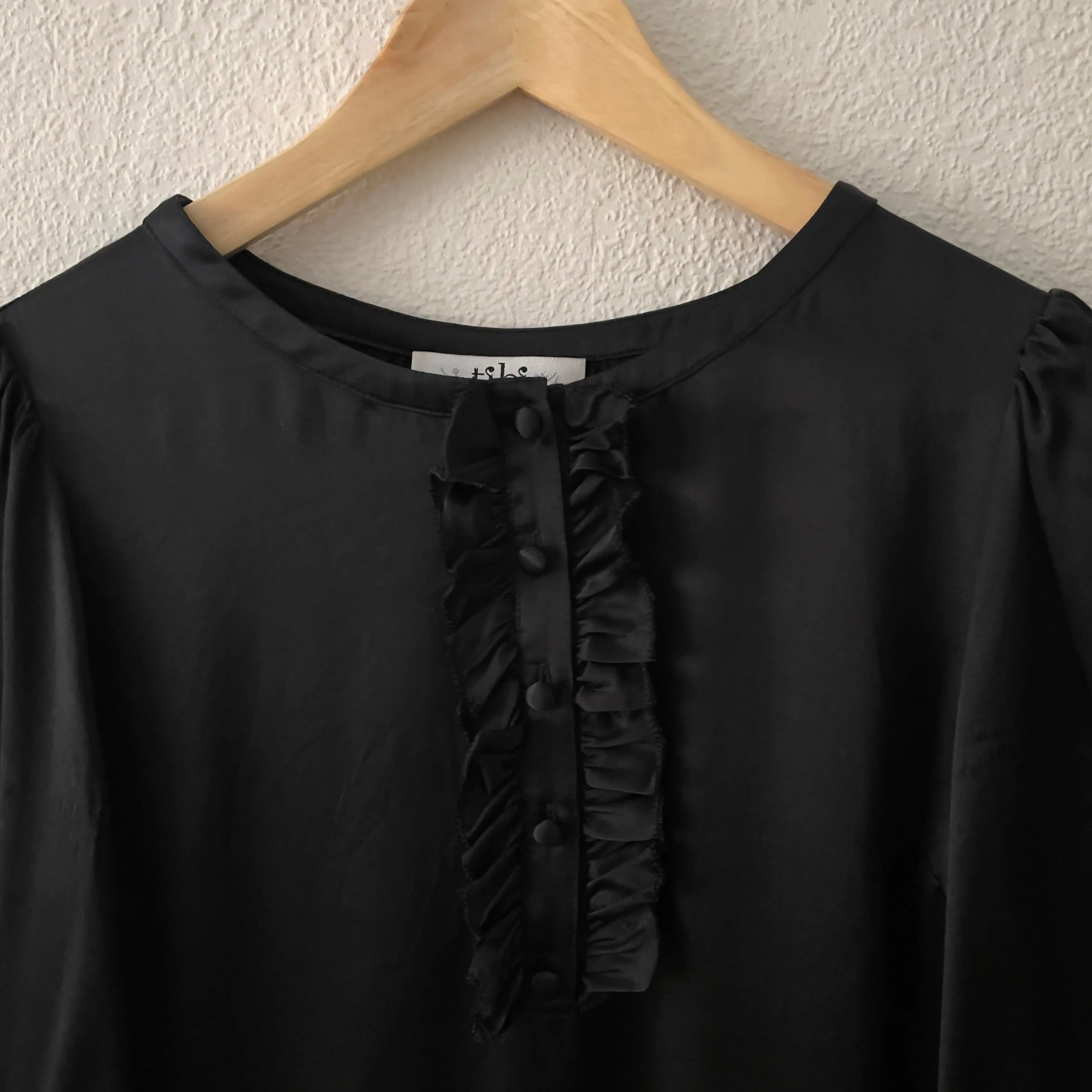 Tibi Black Silk Blouse - ruffled placket