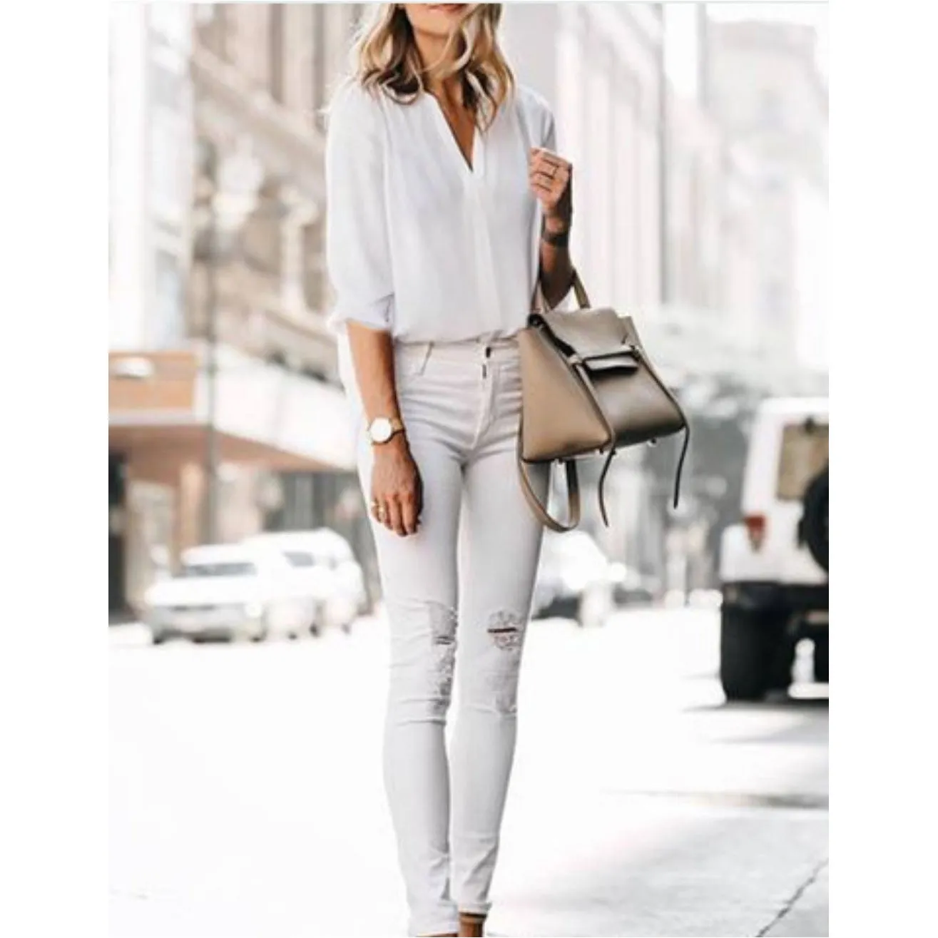 Timeson Cuffed Sleeve Chiffon Blouse