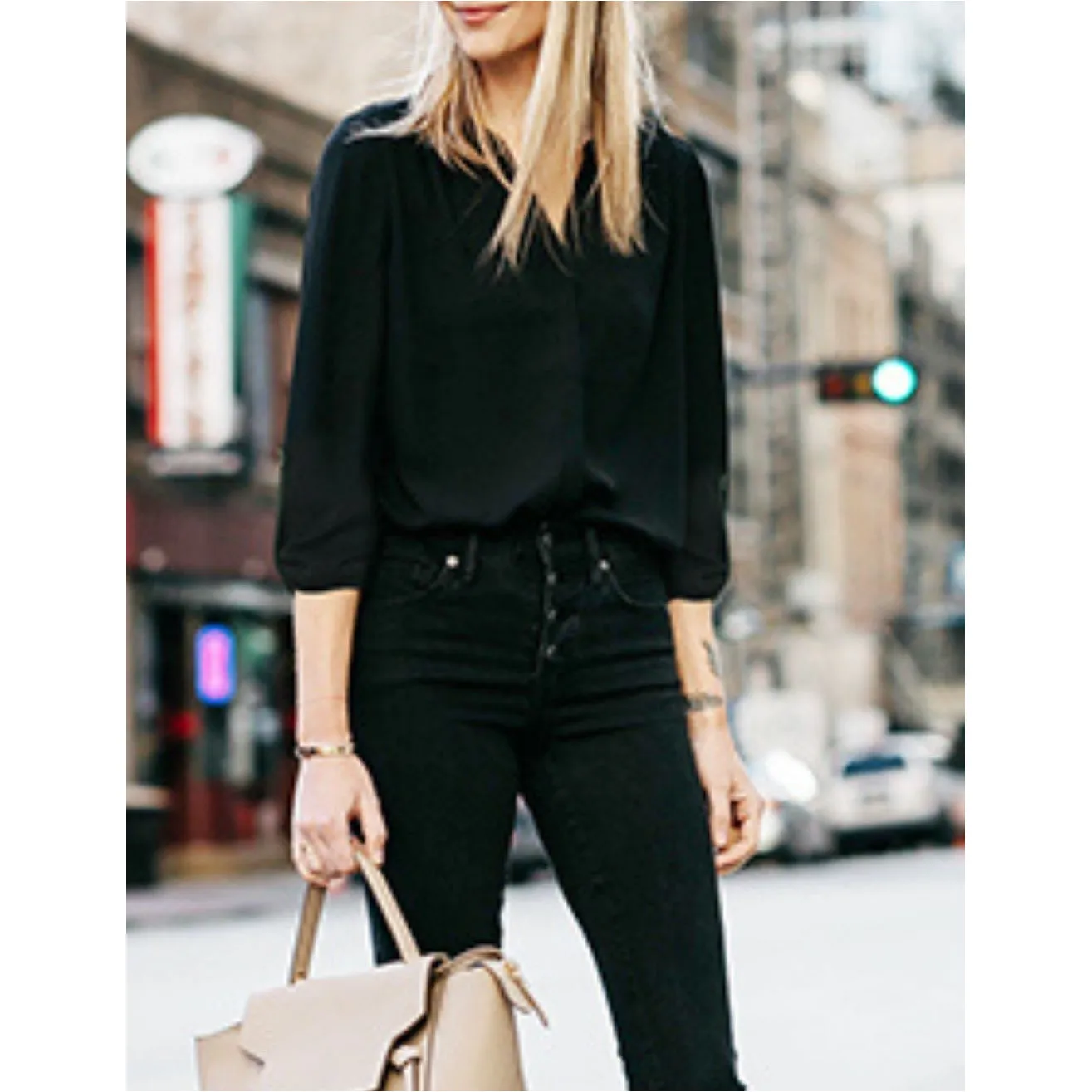Timeson Cuffed Sleeve Chiffon Blouse