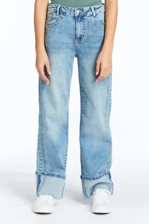 Two Tone Crop Straight Denim Jeans