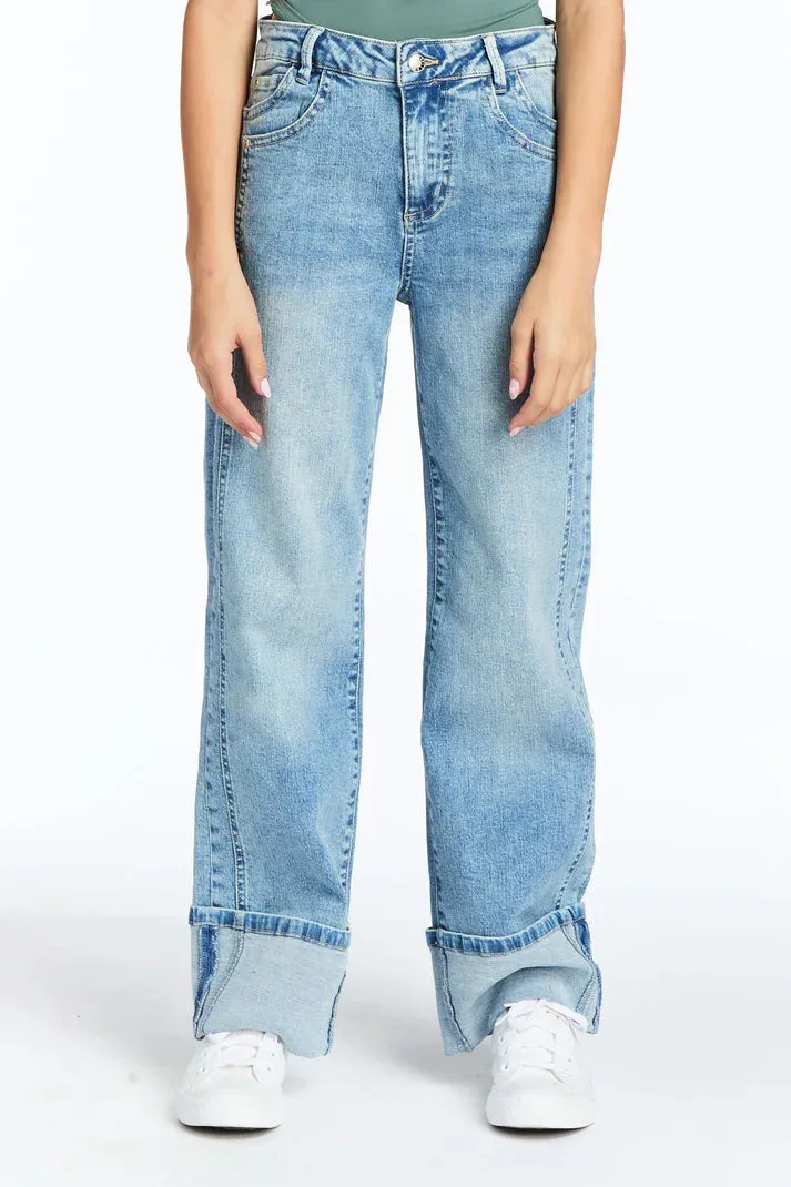 Two Tone Crop Straight Denim Jeans