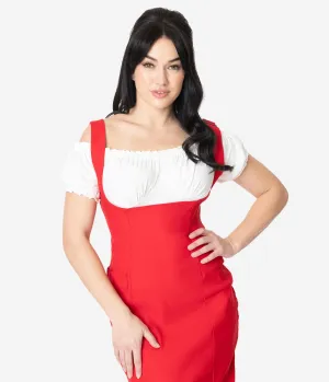 Unique Vintage Retro Ivory Bernadette Fitted Peasant Top