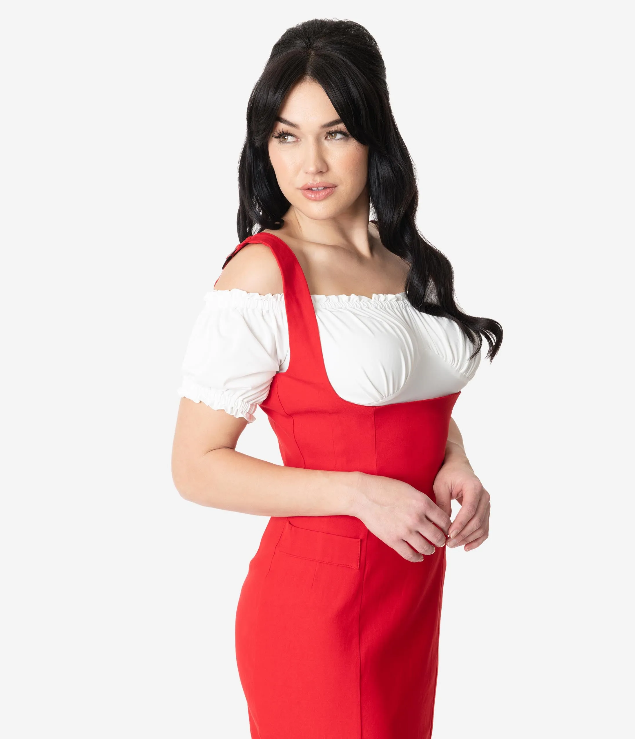Unique Vintage Retro Ivory Bernadette Fitted Peasant Top