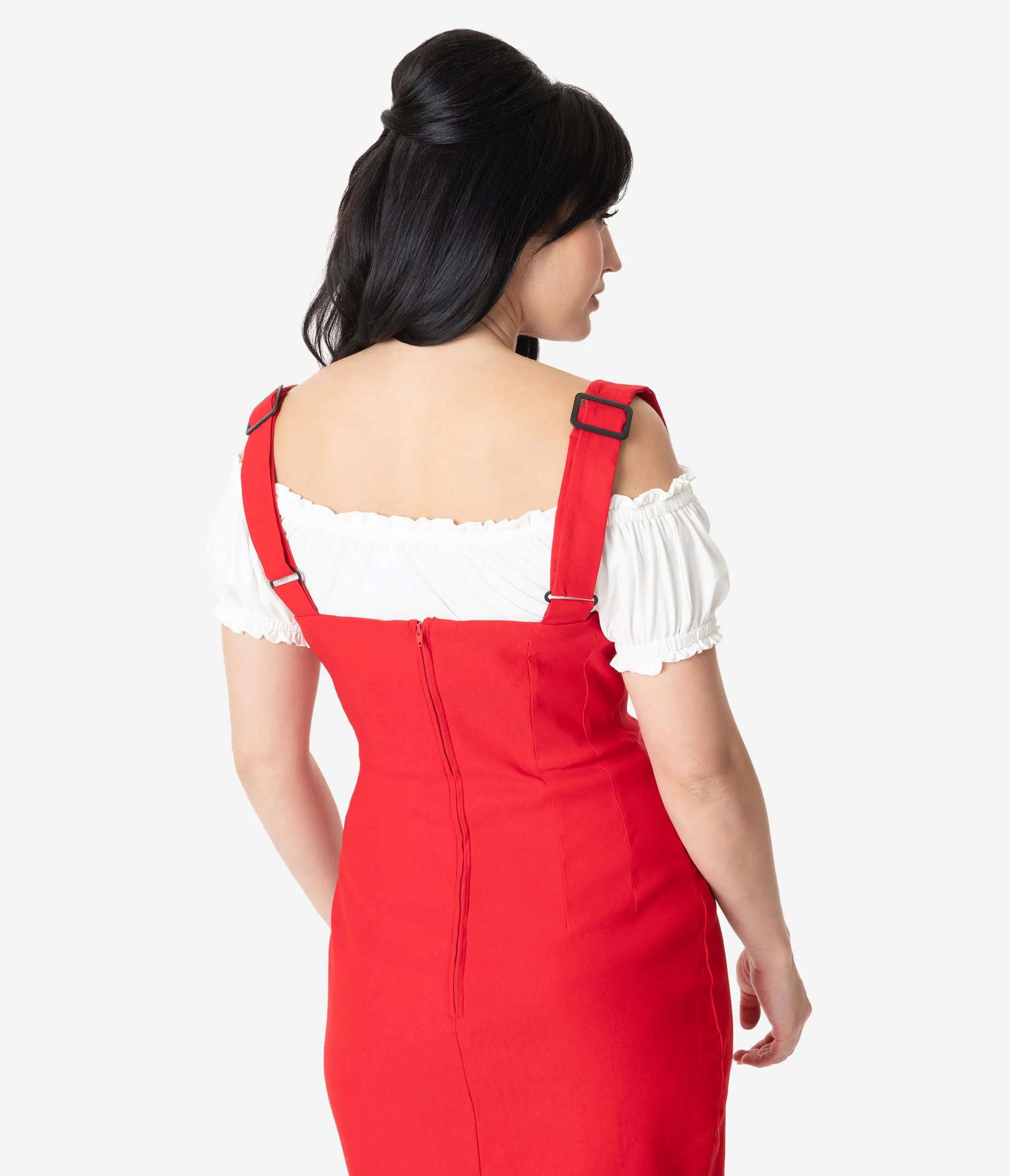 Unique Vintage Retro Ivory Bernadette Fitted Peasant Top