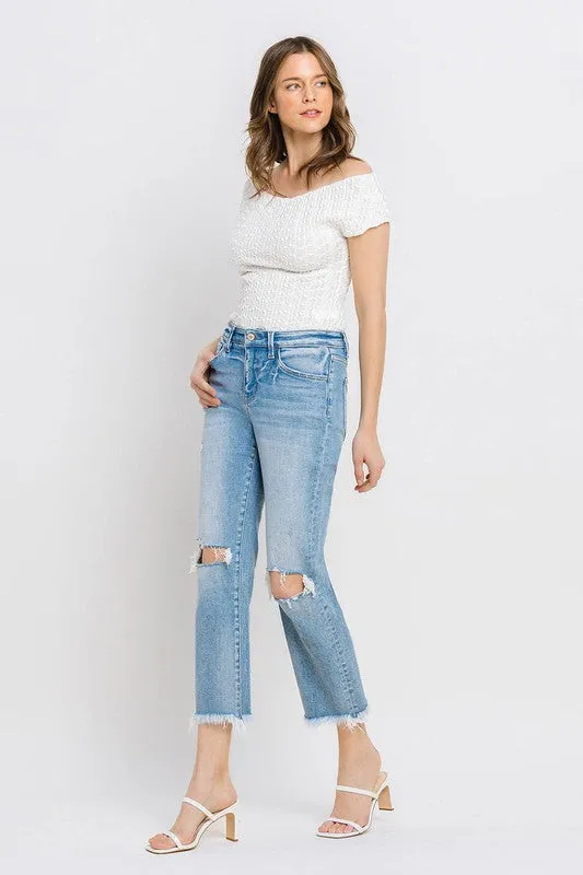 Vervet by Flying Monkey High Rise Frayed Hem Crop Straight Jeans