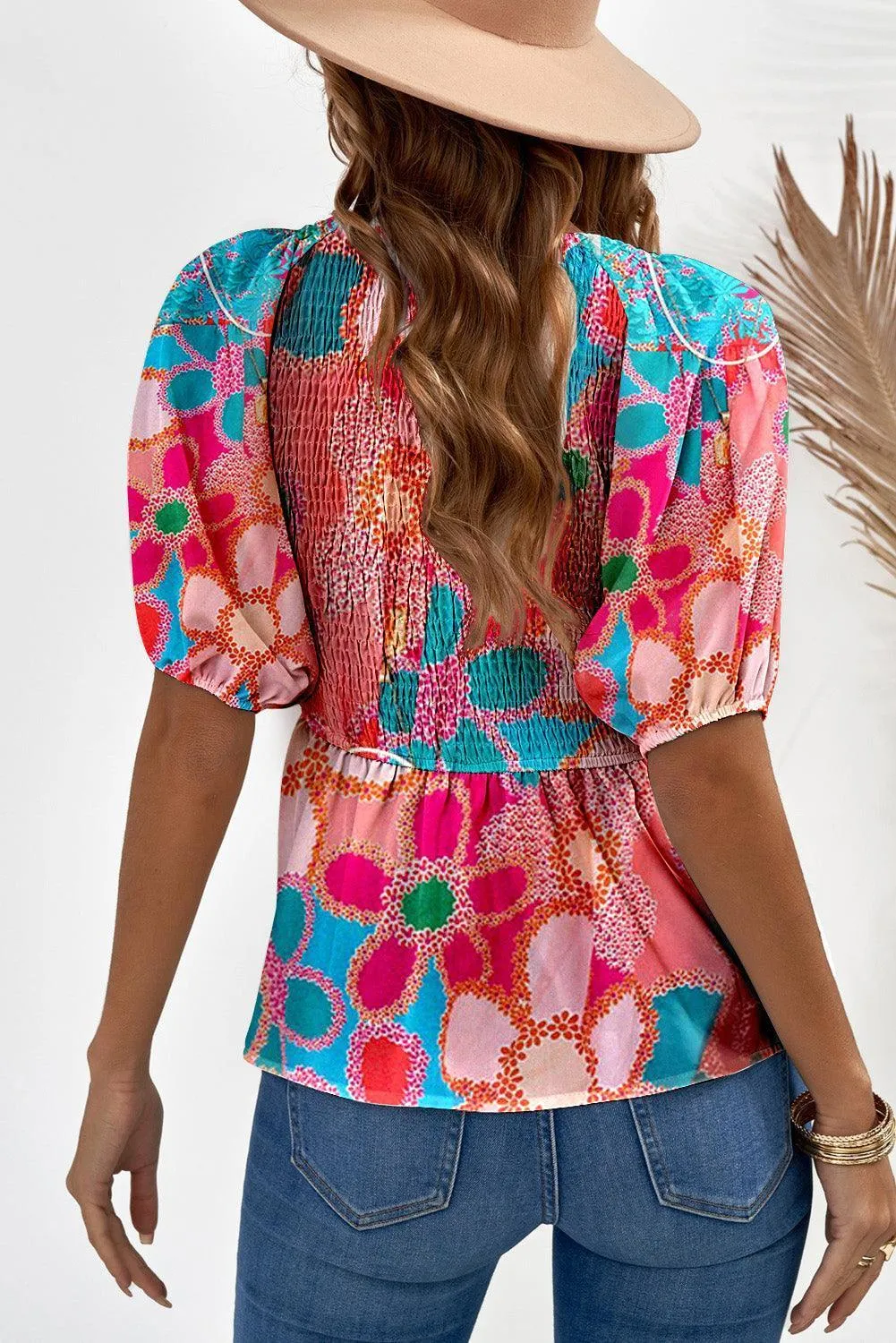Vibrant Babydoll Half Puff Sleeve Blouse