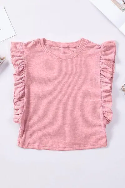 Weekend Delight Crew Neck Flutter Sleeve Blouse