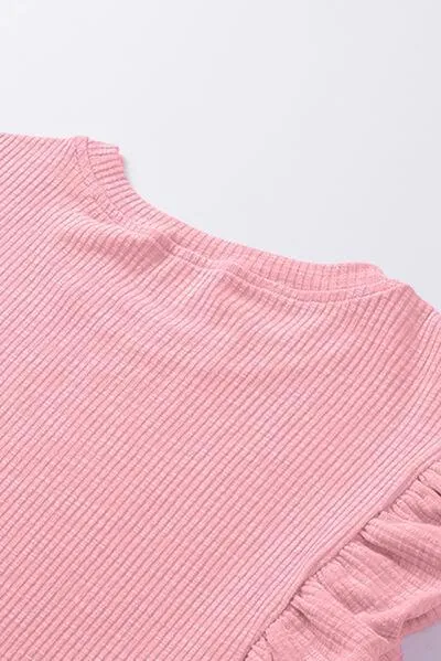 Weekend Delight Crew Neck Flutter Sleeve Blouse