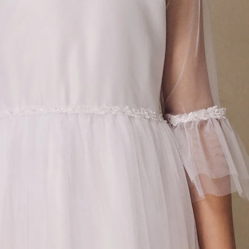 WHITE Communion Dress with Elegant Lace Sleeves ( K1 )