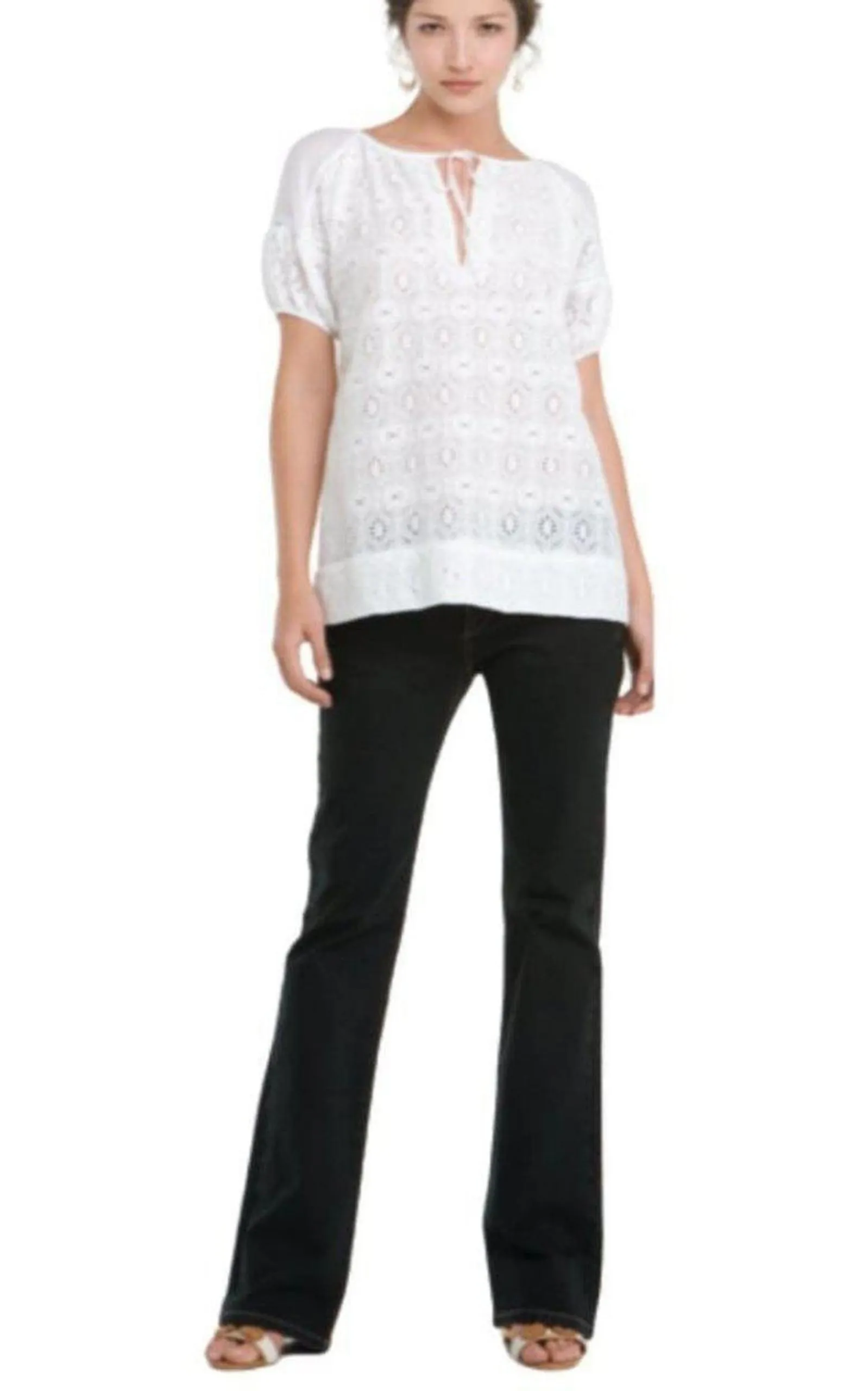 White Cotton Eyelet Top