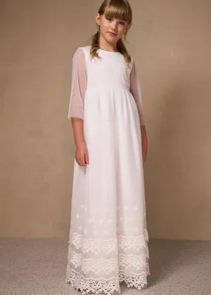 WHITE First Communion Dress with Decorative Lace  ( K19 )