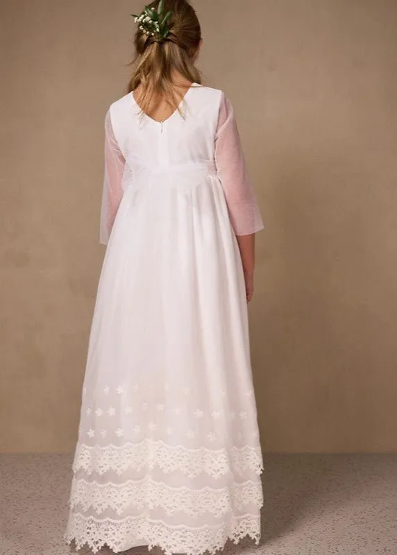 WHITE First Communion Dress with Decorative Lace  ( K19 )