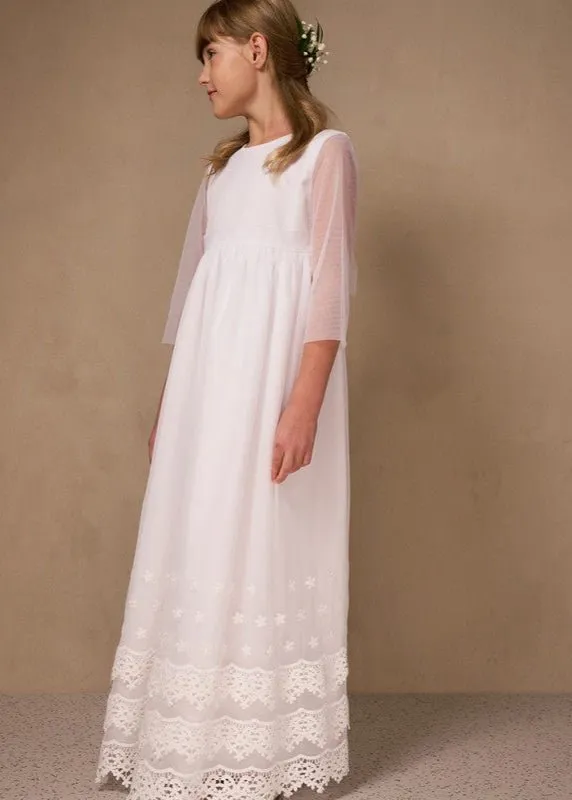 WHITE First Communion Dress with Decorative Lace  ( K19 )