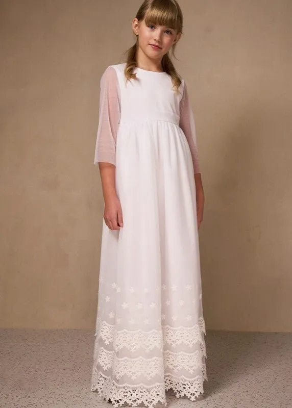 WHITE First Communion Dress with Decorative Lace  ( K19 )