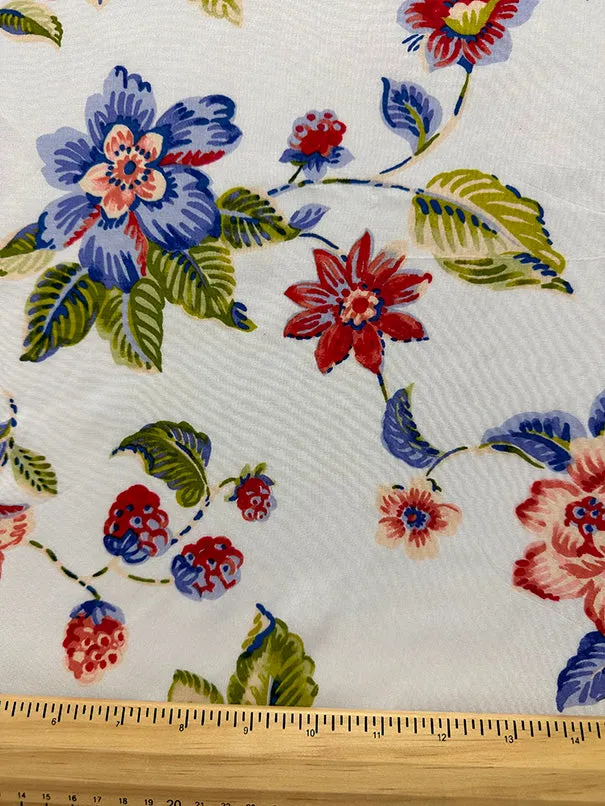 White Multi Floral Print Woven Challis Fabric