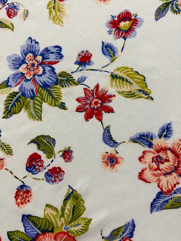 White Multi Floral Print Woven Challis Fabric