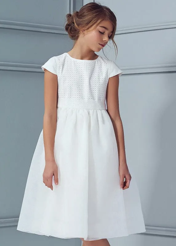 WHITE ommunion and Flower Girl Dress with Embroidered Details (GRACE)