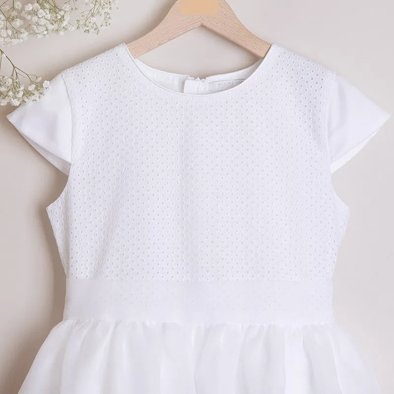 WHITE ommunion and Flower Girl Dress with Embroidered Details (GRACE)