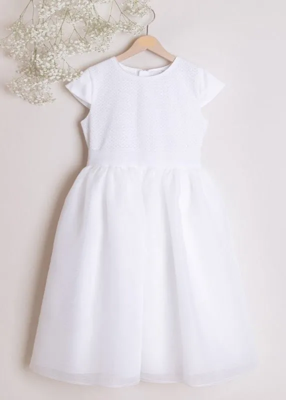 WHITE ommunion and Flower Girl Dress with Embroidered Details (GRACE)