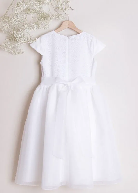 WHITE ommunion and Flower Girl Dress with Embroidered Details (GRACE)
