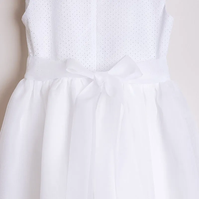 WHITE ommunion and Flower Girl Dress with Embroidered Details (GRACE)