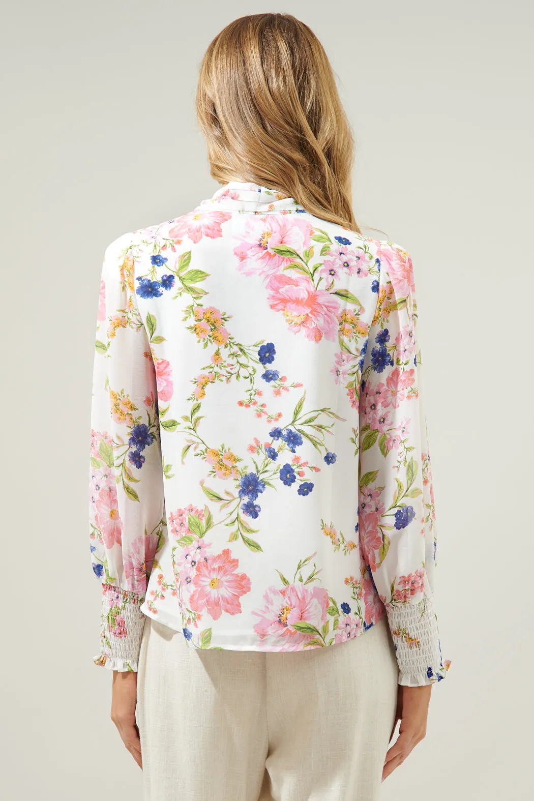 Wildheart Floral Etienne Tie Neck Long Sleeve Blouse