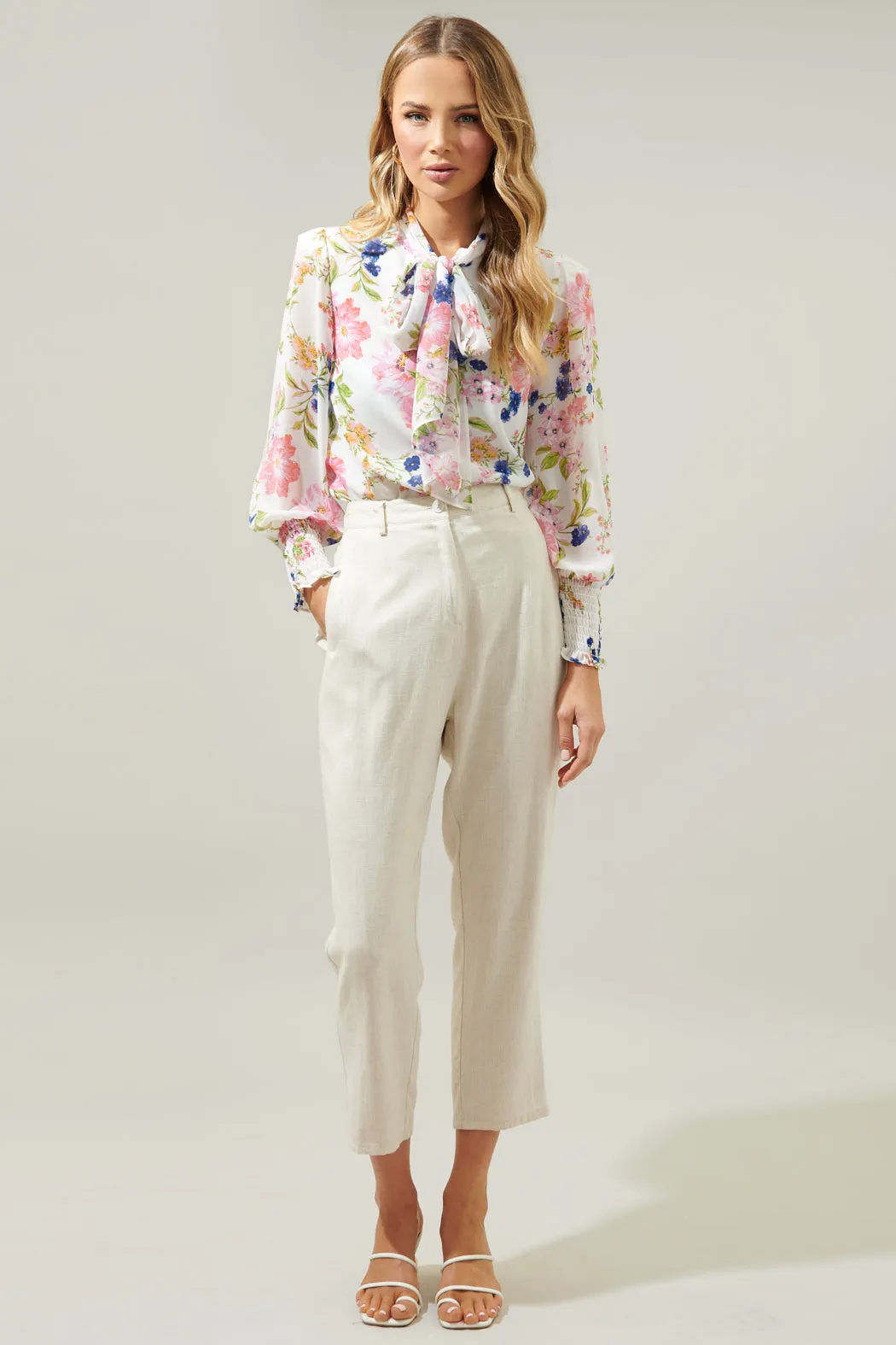Wildheart Floral Etienne Tie Neck Long Sleeve Blouse