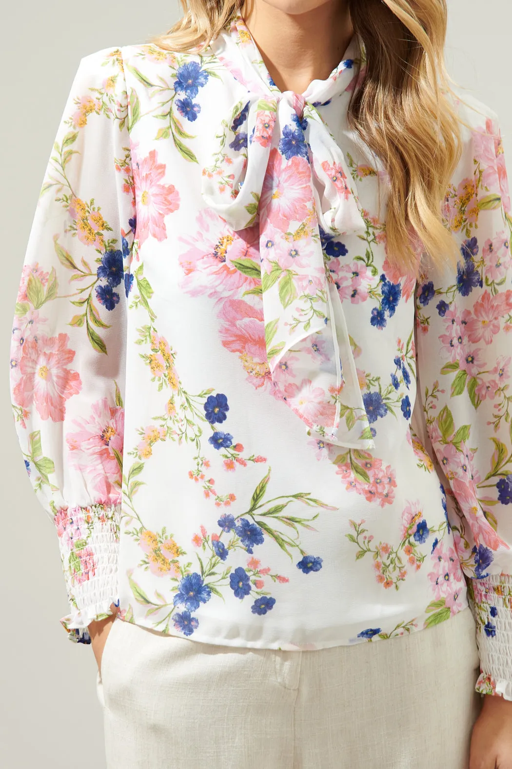 Wildheart Floral Etienne Tie Neck Long Sleeve Blouse