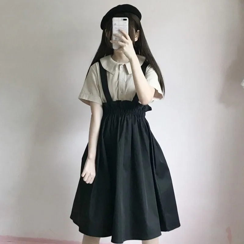 Women Skirts High Waist Style Dark Vintage Ruffle Long A-line Skirts