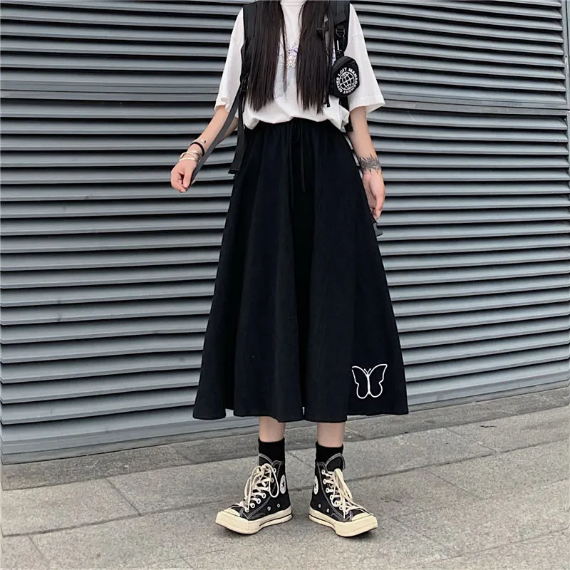 Women Skirts High Waist Style Dark Vintage Ruffle Long A-line Skirts