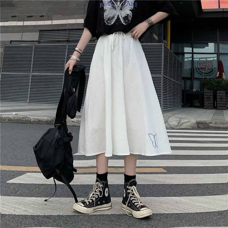 Women Skirts High Waist Style Dark Vintage Ruffle Long A-line Skirts