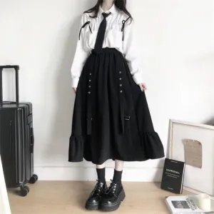 Women Skirts High Waist Style Dark Vintage Ruffle Long A-line Skirts