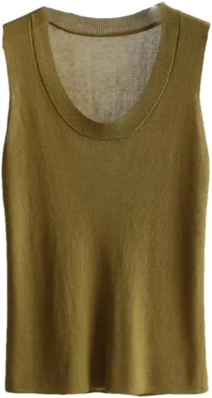 Women Solid Color Knit Tank Top U-Neck Sleeveless Thin Slim Knit Camisoles Office Tops