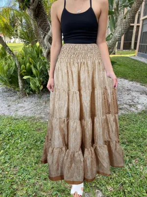 Womens Beige Floral printed Long Skirt Beach Boho Skirts S/M