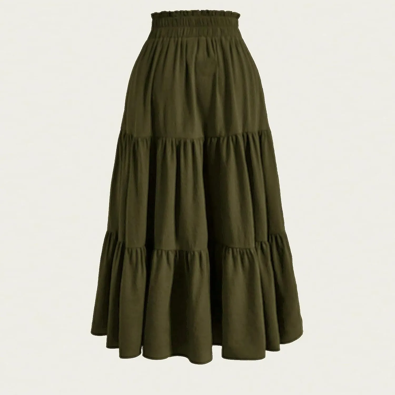 Women's High Waisted Skirt 2025 Solid Floral Print A-Line Skirt with Elastic Tie Waist Flowy Casual Beach Midi Skirt