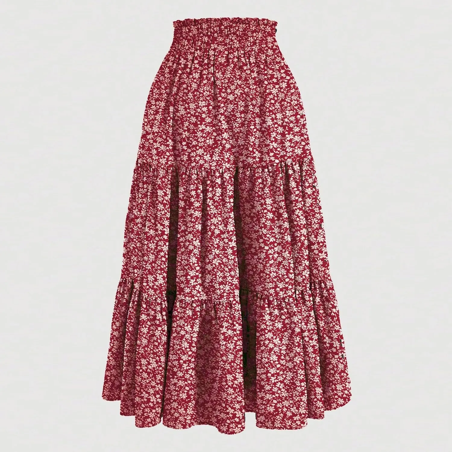 Women's High Waisted Skirt 2025 Solid Floral Print A-Line Skirt with Elastic Tie Waist Flowy Casual Beach Midi Skirt