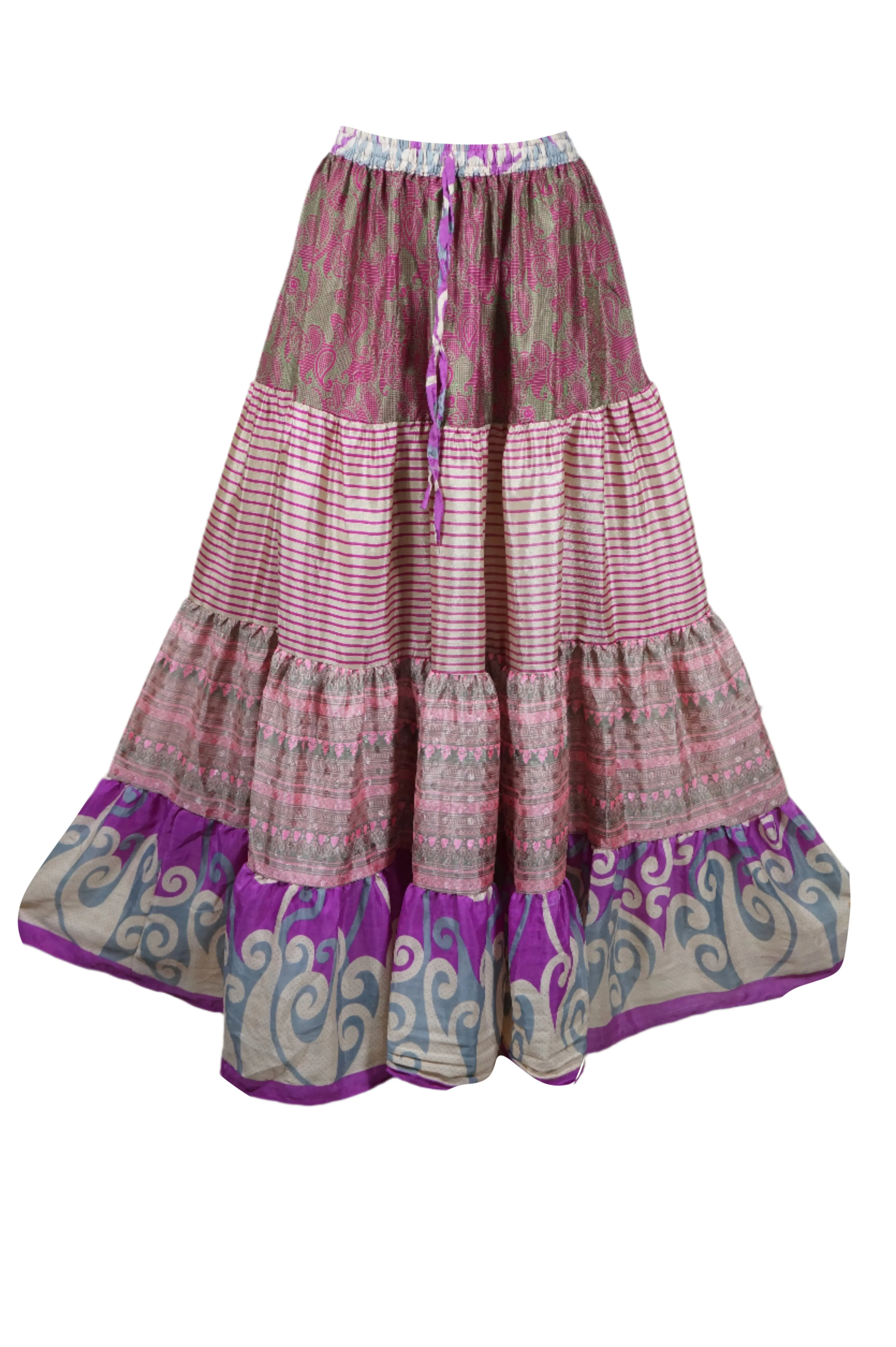 Women's Skirt Light Pink Floral Long Skirt Patchwork Boho Skirts S/M