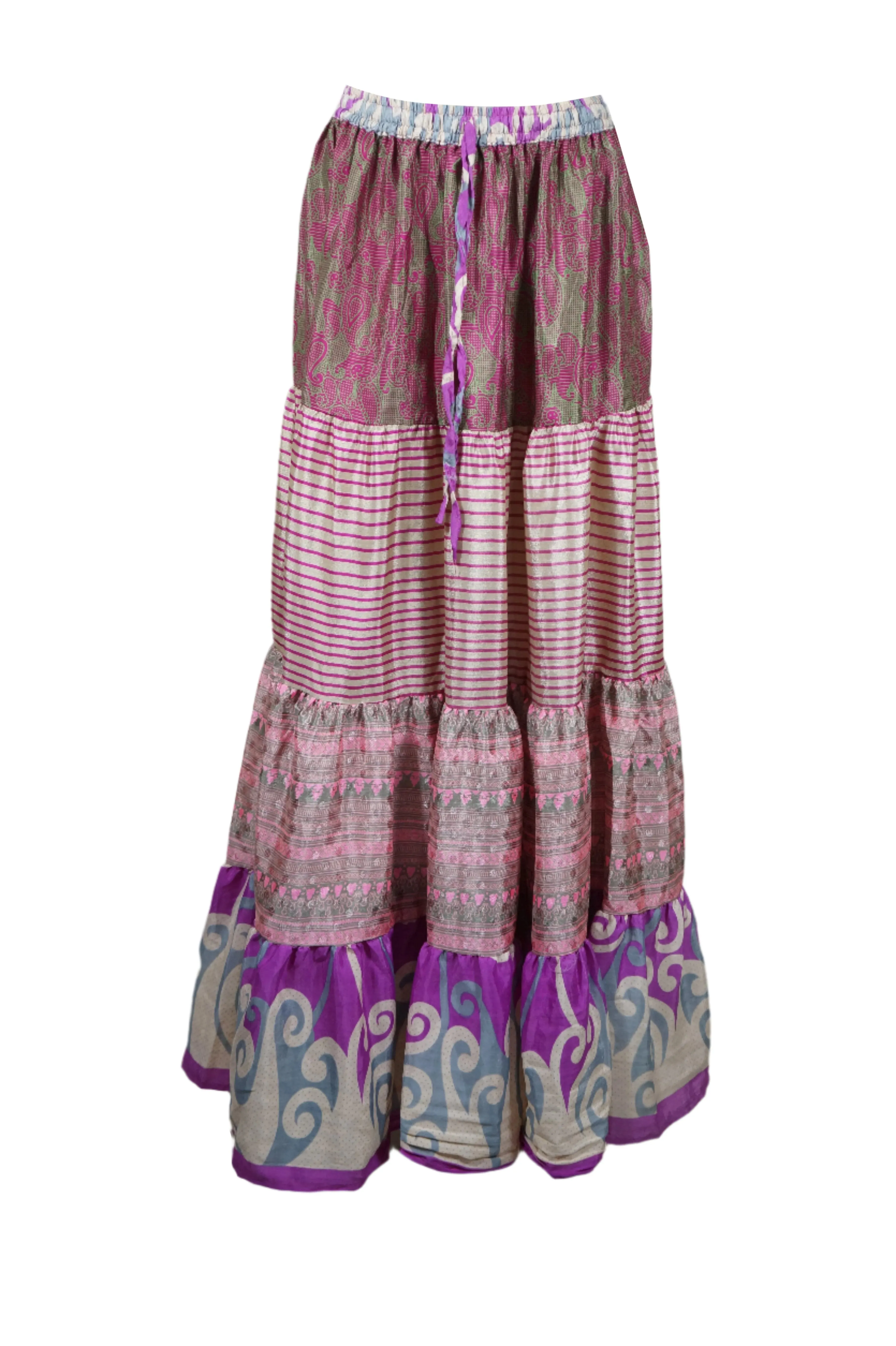 Women's Skirt Light Pink Floral Long Skirt Patchwork Boho Skirts S/M