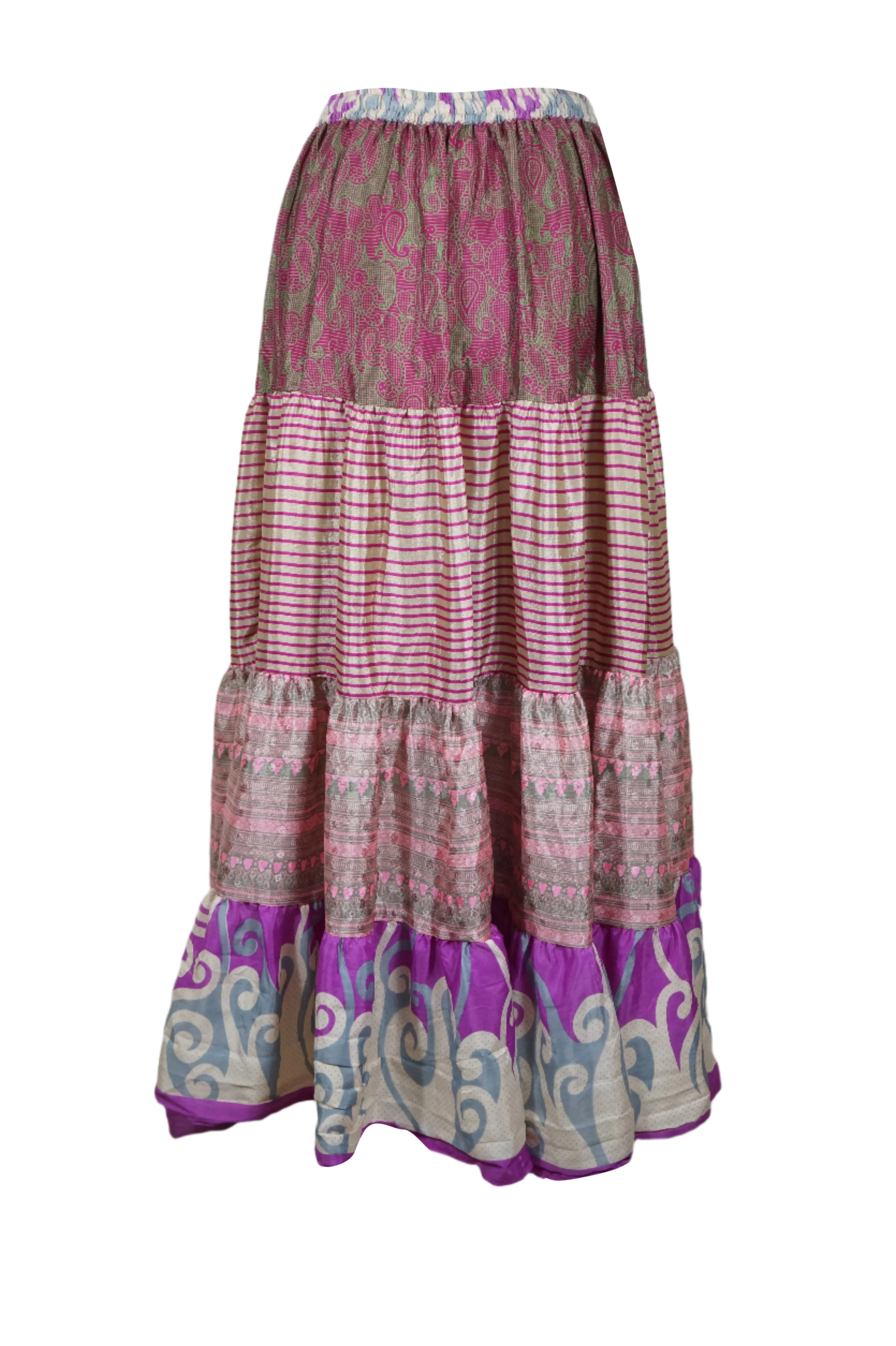 Women's Skirt Light Pink Floral Long Skirt Patchwork Boho Skirts S/M