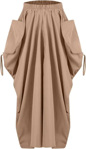 Women's Skirts 2025 Summer Fashion Bohemian Style Loose Pocket Midi Skirt Casual High Waisted Solid Color Skirt