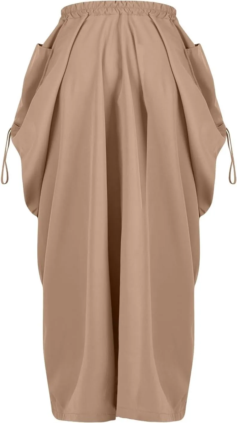 Women's Skirts 2025 Summer Fashion Bohemian Style Loose Pocket Midi Skirt Casual High Waisted Solid Color Skirt