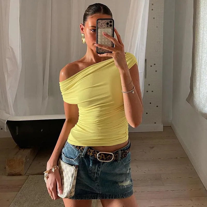 Women’s Sleeveless Top - Diagonal Collar Solid