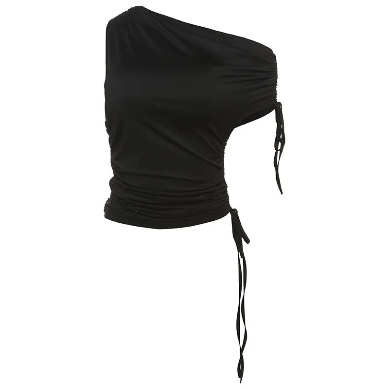 Women’s Sleeveless Top - Diagonal Collar Solid